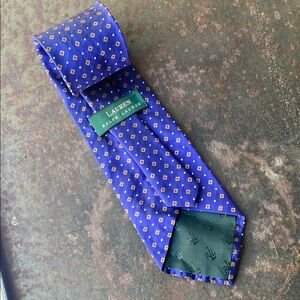 Lauren Ralph Lauren Blue with Gold Diamond Patterned Tie
